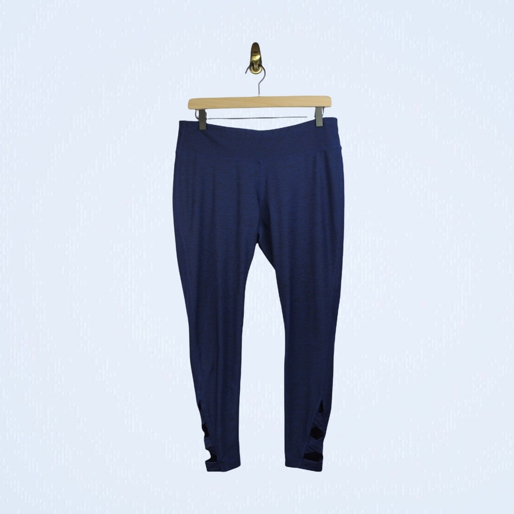 APANA Navy Blue Cropped 7/8” Ankle Criss Cross Cut Out Leggings High Waisted